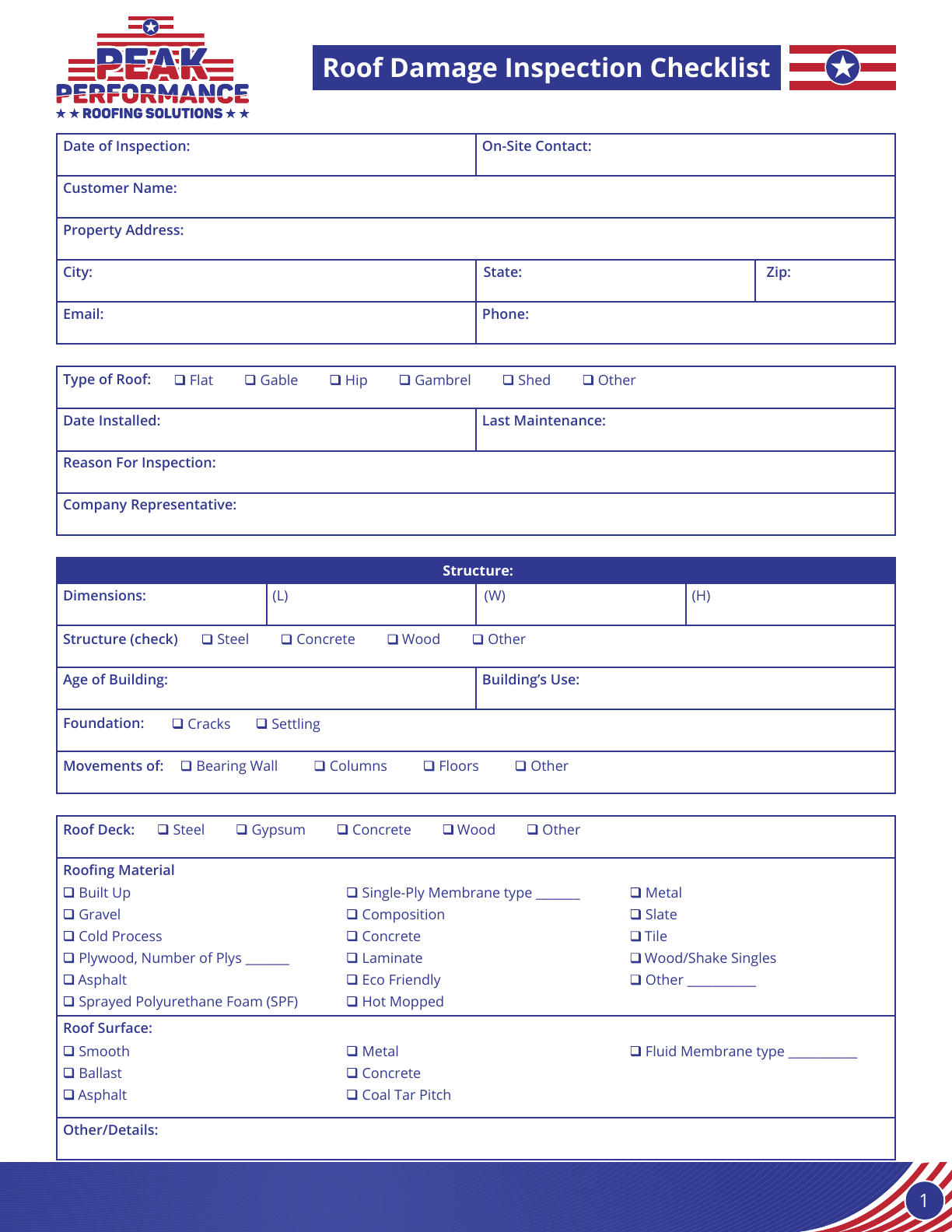 Inspection checklist page one preview
